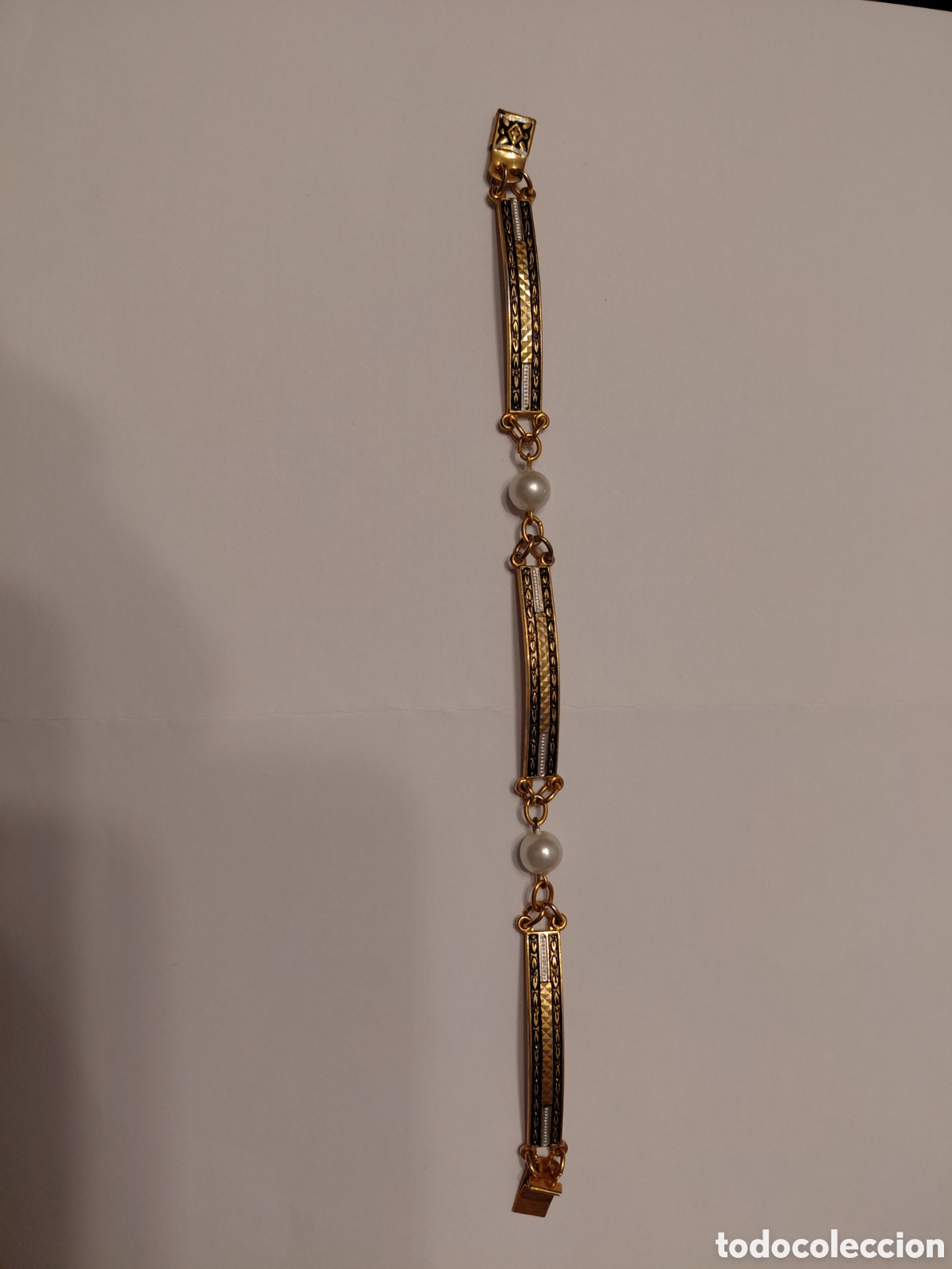 Vintage: PULSERA VINTAGE ESTILO DAMASQUINO CON PERLAS