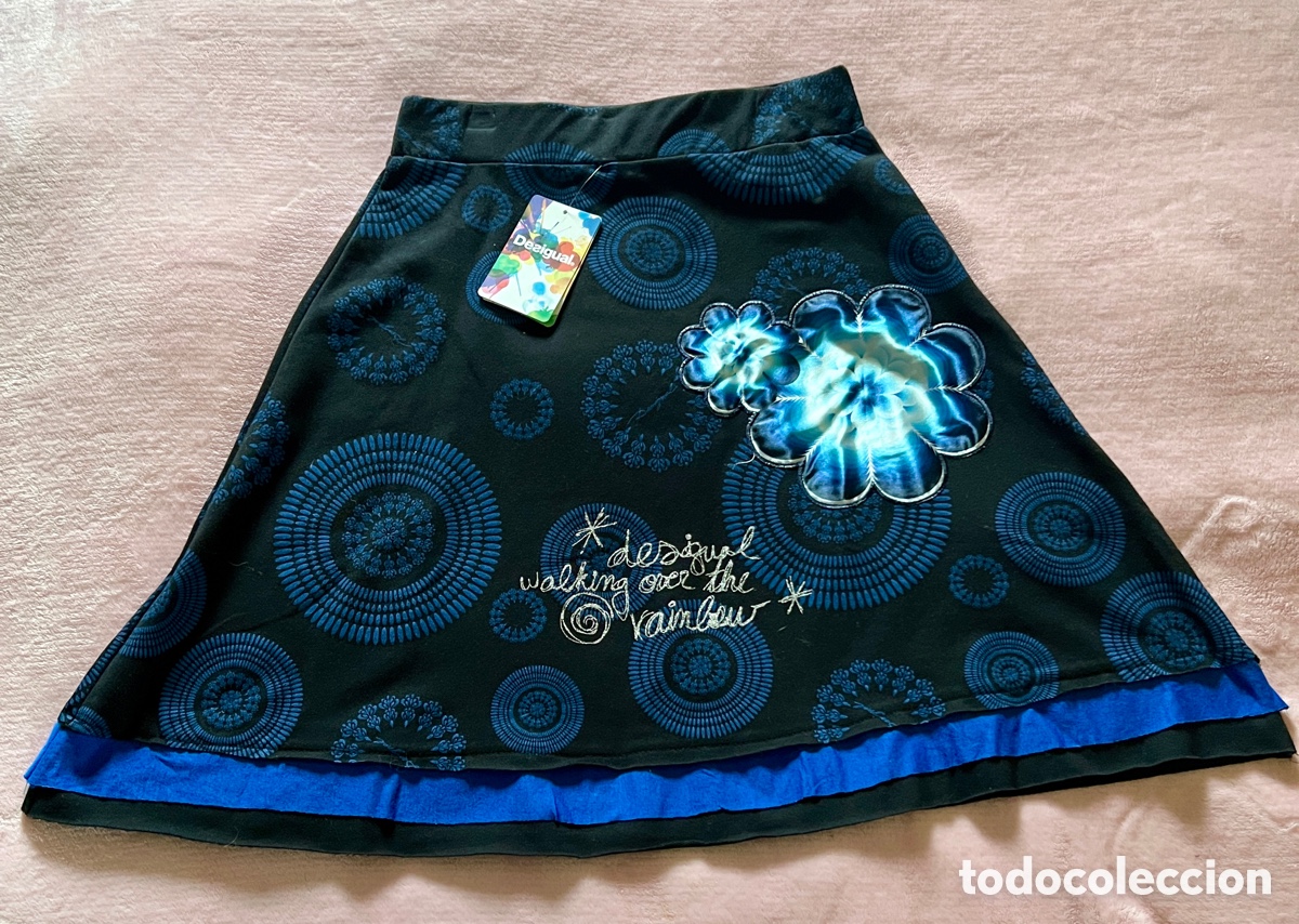 Vintage: Falda Desigual T/L negra y azul