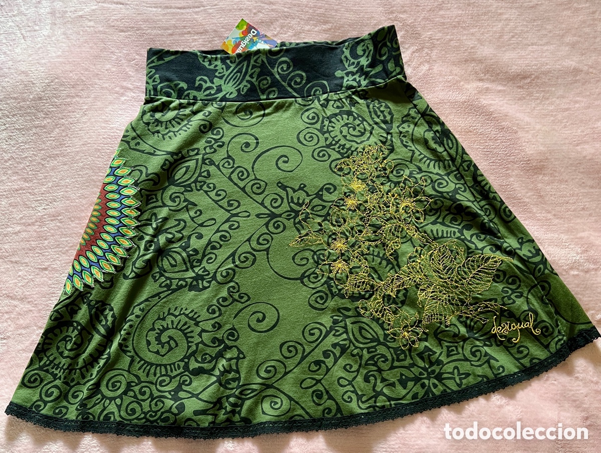 Vintage: Falda desigual T/ L verde y negra