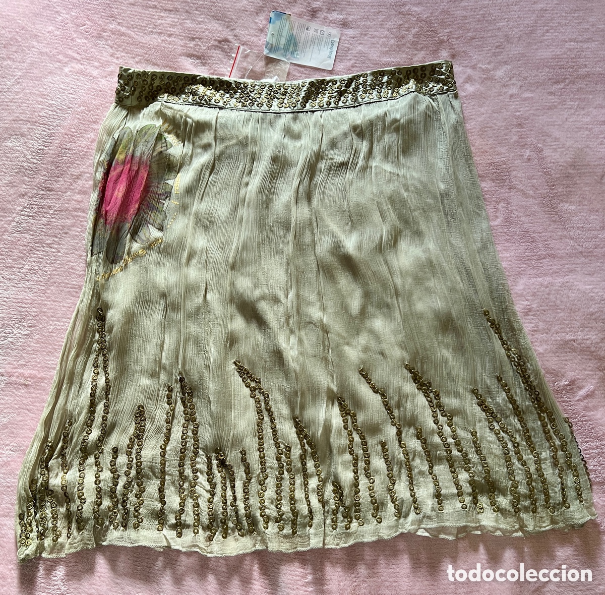 Vintage: Falda Desigual T/ L con abalorios dorados