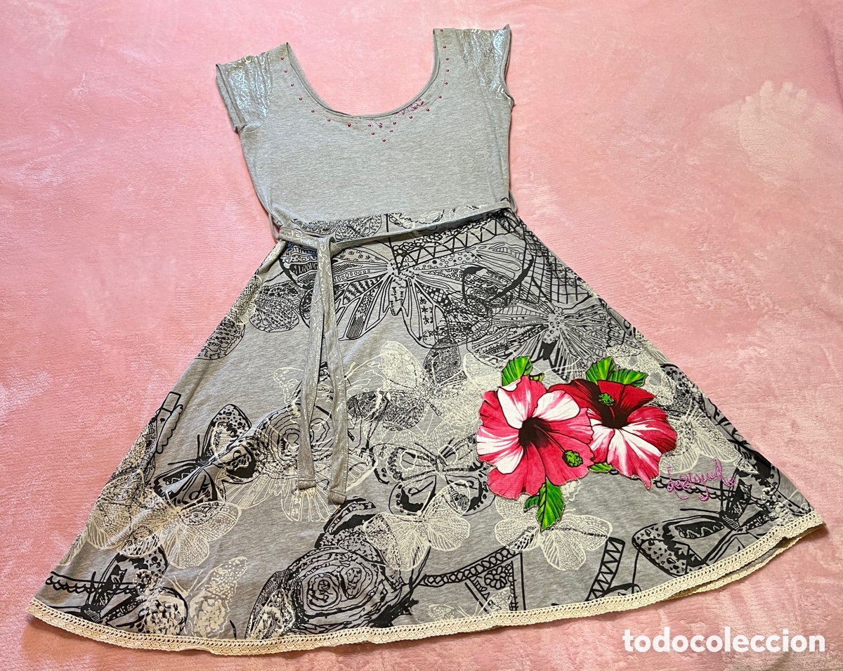 Vintage: Vestido Desigual T/ L gris manga corta