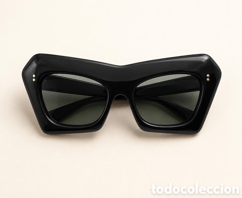Vintage: Gafas de Sol Vintage Negras Geom&eacute;tricas | Oversize Estilo Cat Eye Angular | Estilo Franc&eacute;s