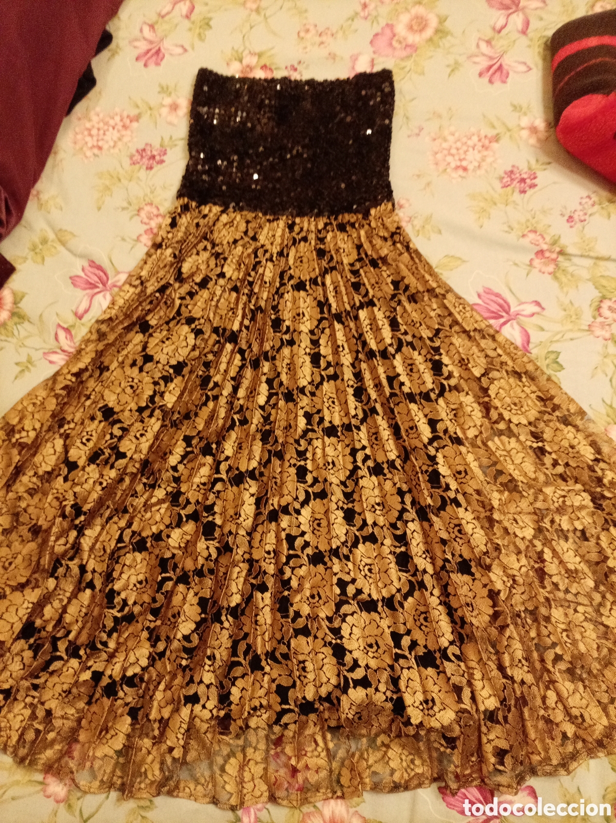Vintage: Vestido Fiesta Amalia Escalona Encaje Oro Negro Lentejuelas T40 Vintage Glamour