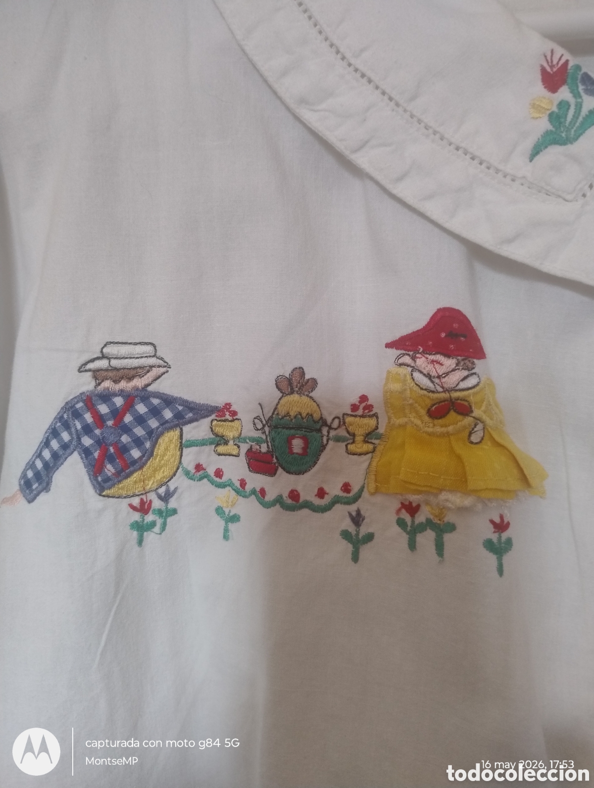 Vintage: Antigua Blusa CORTEFIEL &rdquo;Dise&ntilde;o Exclusivo&rdquo; - A&ntilde;os 80/90 - Bordado Picnic Relieve 3D