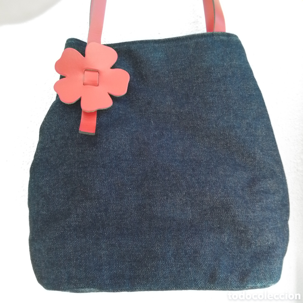 Vintage: Bolso de tela vaquera con flor. Vintage