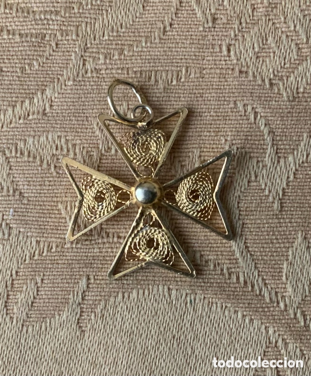 Vintage: COLGANTE FILIGRANA DE PLATA SOBREDORADA CRUZ ORDEN DE MALTA DE