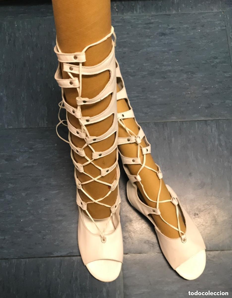 Vintage: Botas de piel italianas tipo gladiador color blanco hechas artesanalmente