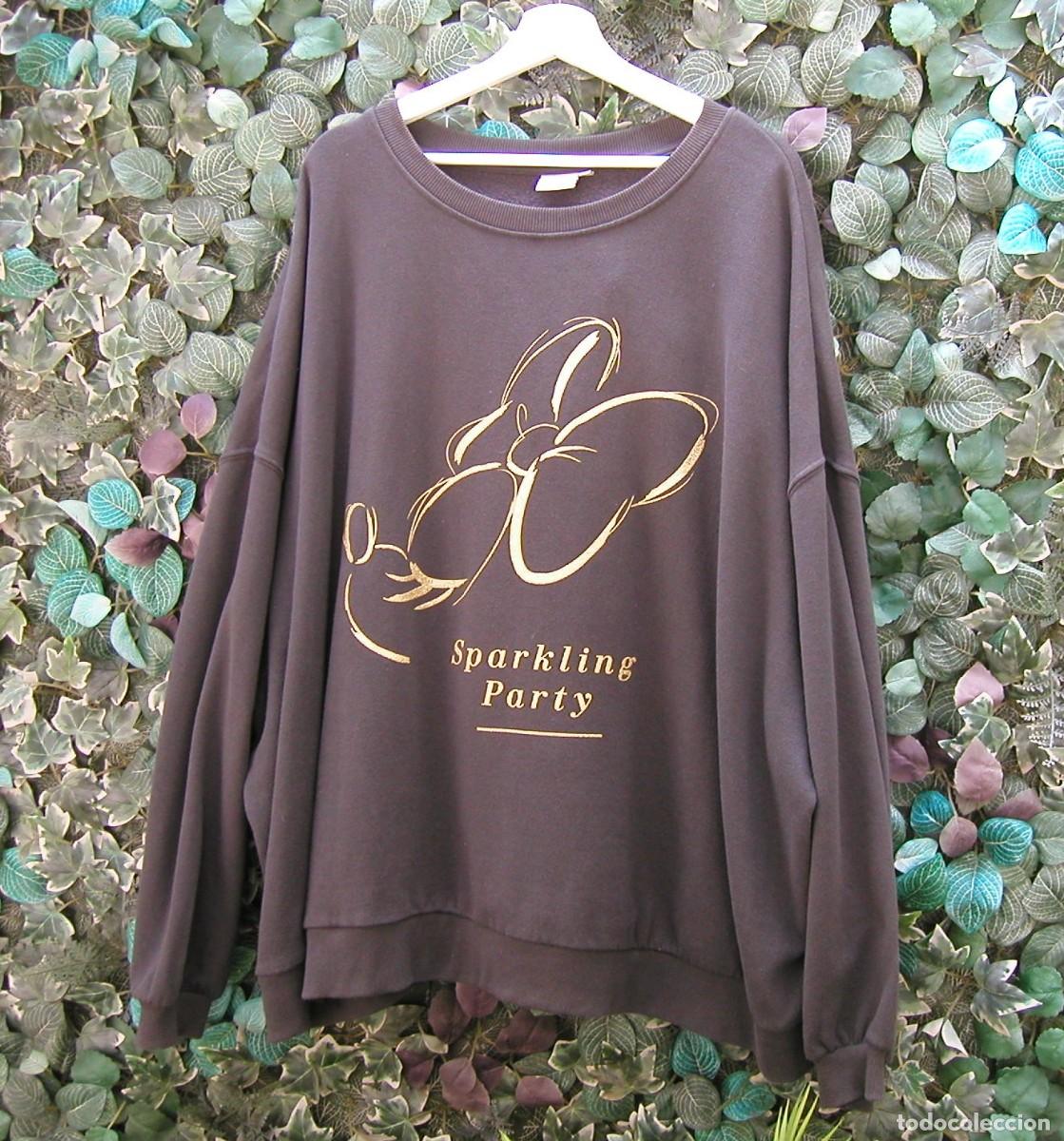 Vintage: Sudadera Disney Serigrafia Minnie &rdquo; Sparkling party&rdquo; Gris oscuro Talla 4XL oversize Ver medidas