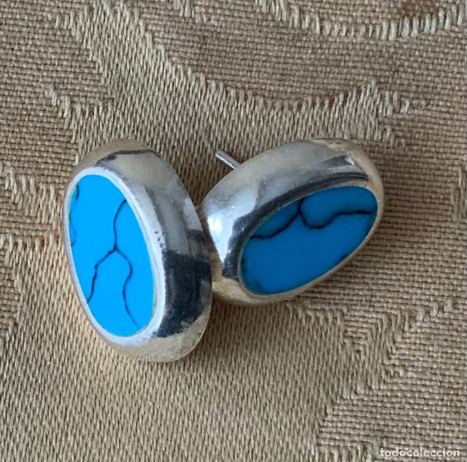Vintage: PENDIENTES VINTAGE PLATA LEY Y TURQUESAS, MEXICO