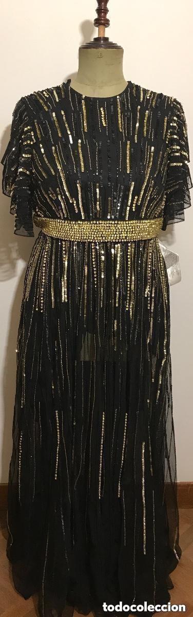 Vintage: VESTIDO DE NOCHE NEGRO Y ORO ALTA COSTURA CON PEDRERIA ESTILO ART DECO NUEVO