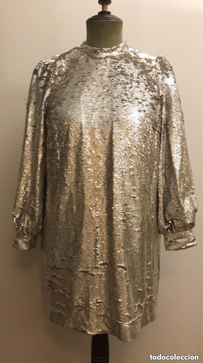 Vintage: Vestido de fiesta recubierto de lentejuelas plateadas nuevo con etiquetas