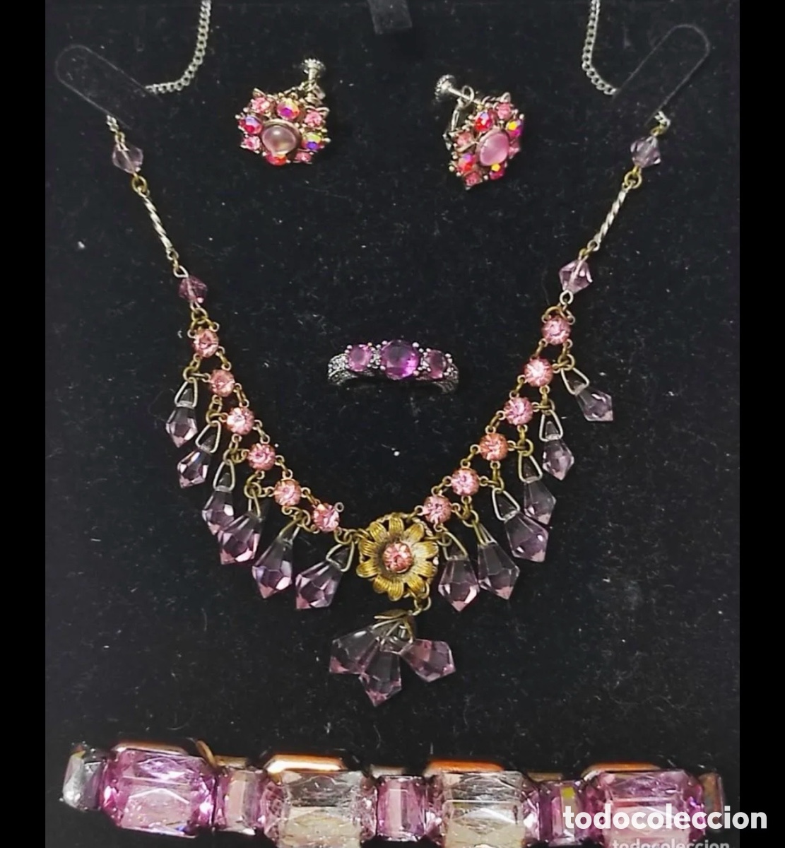 Vintage: Lote Bisuter&iacute;a Vintage Malva Collar Pulsera Anillo y Cristales Facetados