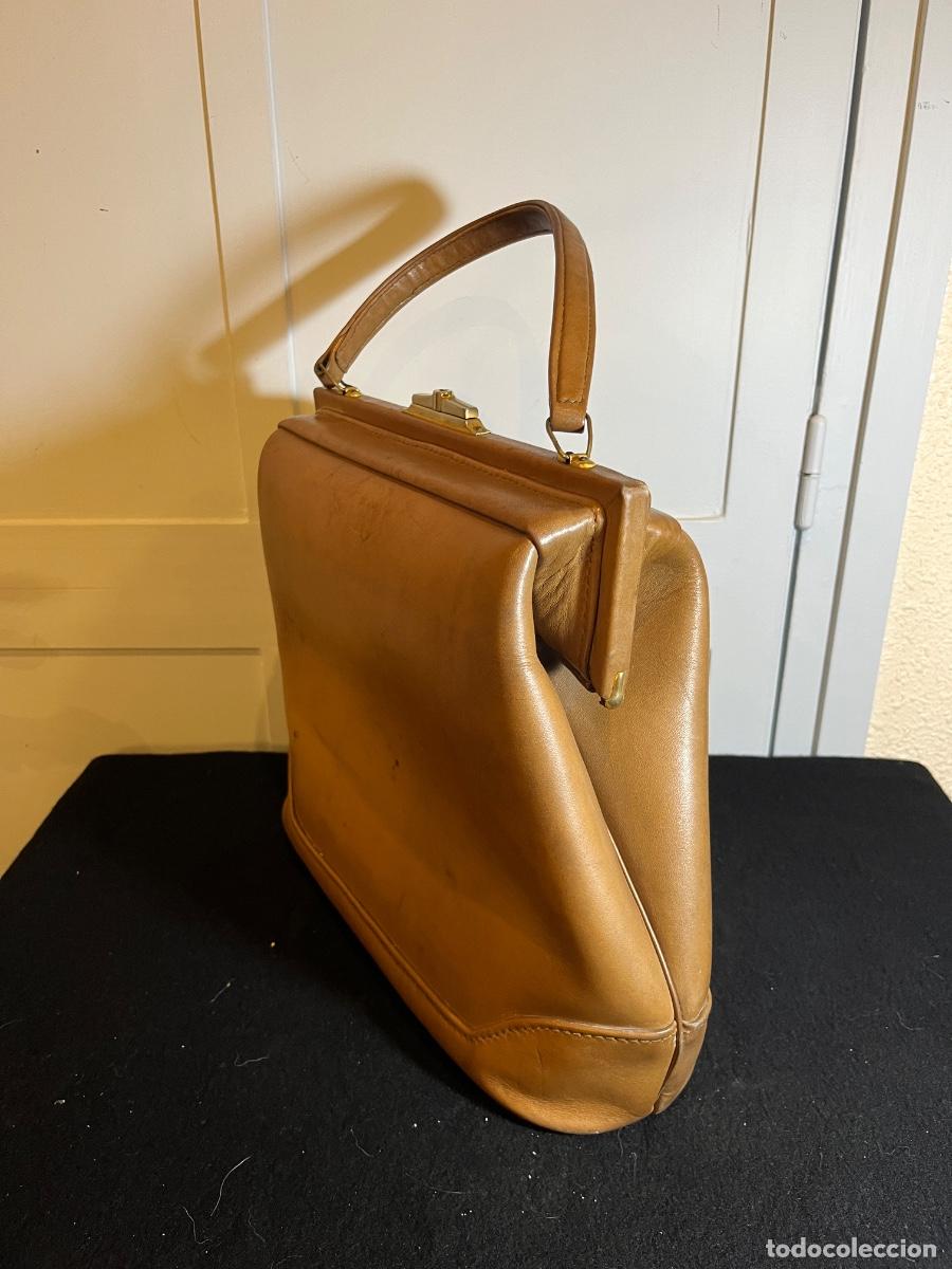 Vintage: Bolso vintage mujer piel camel doctor bag a&ntilde;os 50 60 estilo Kelly retro marroquiner&iacute;a cl&aacute;sica