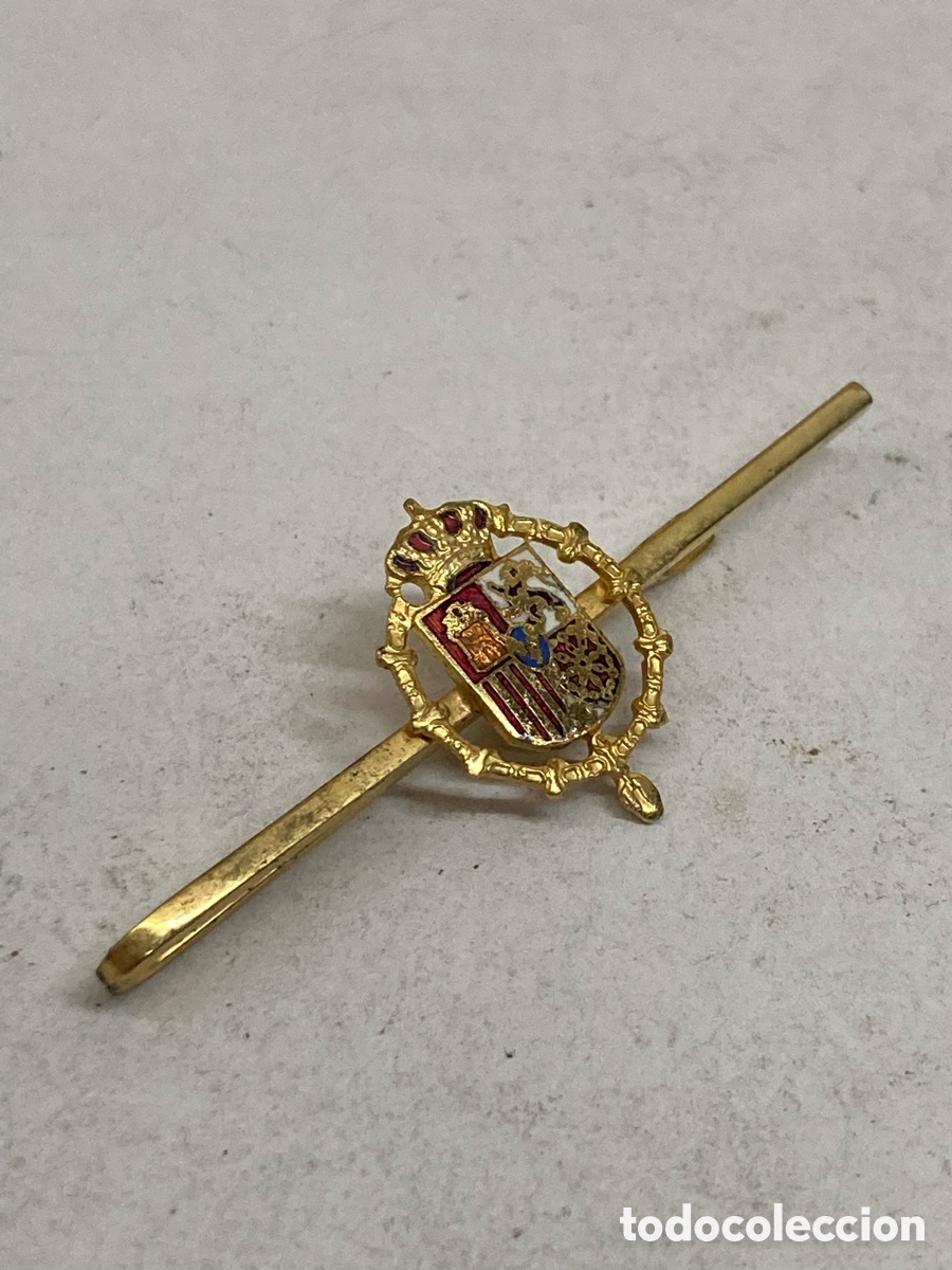 Vintage: Pisa Corbata pisacorbatas dorado con el escudo de armas de la Casa Real de Espa&ntilde;a