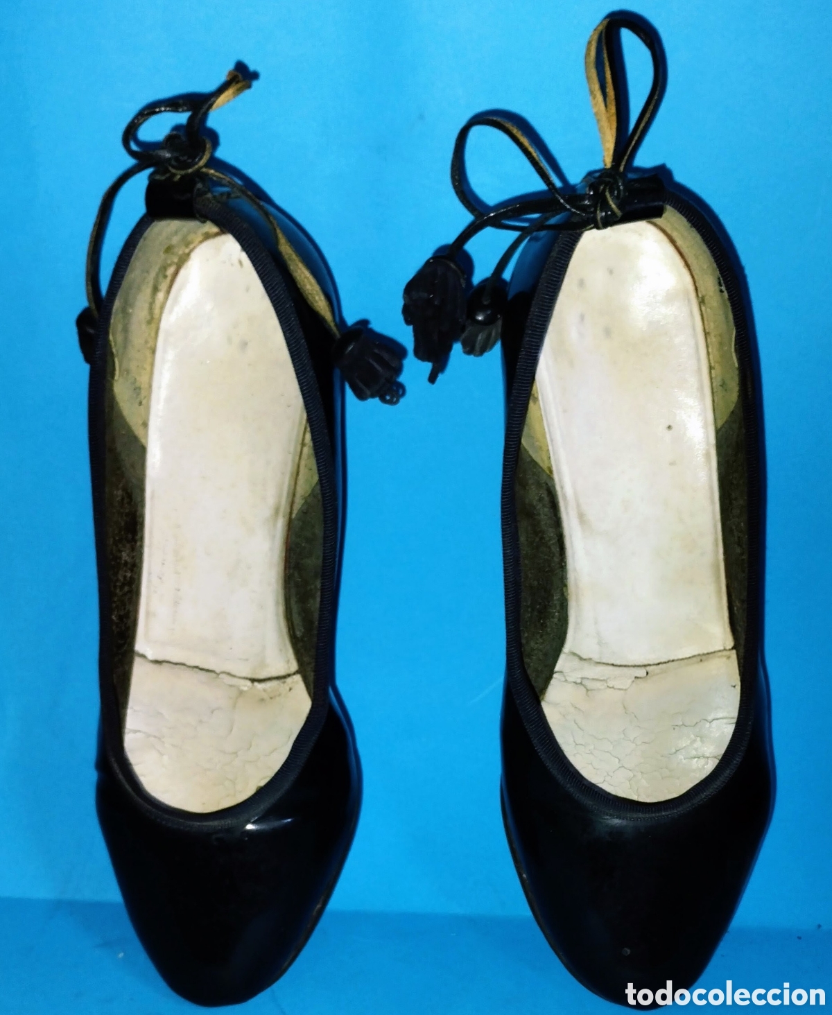 Vintage: ZAPATOS VINTAGE CUERO NEGRO para MUJER n&deg;34-35 A&Ntilde;OS 50 en NORMAL ESTADO con se&ntilde;ales de uso normales