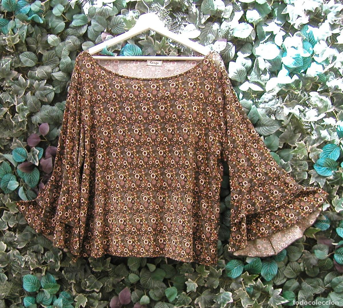 Vintage: Camisa vintage con mangas trompeta Talla XL aunque da m&aacute;s talla ver medidas Marca Rango Made Spain