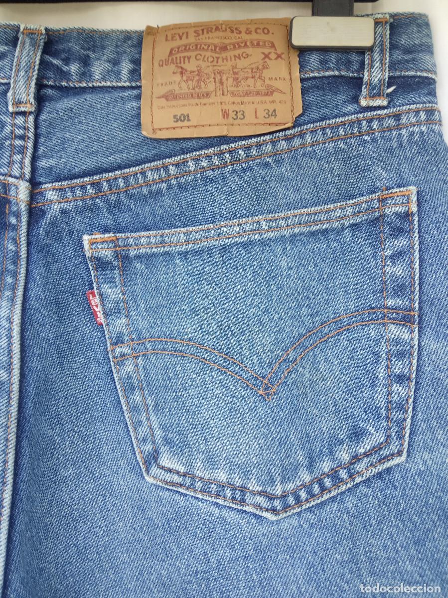 Vintage: Vaqueros Levi Strauss azul 501 Etiqueta Roja &ndash; Vintage, 1993 &ndash; W33 L34 - Bot&oacute;n 532