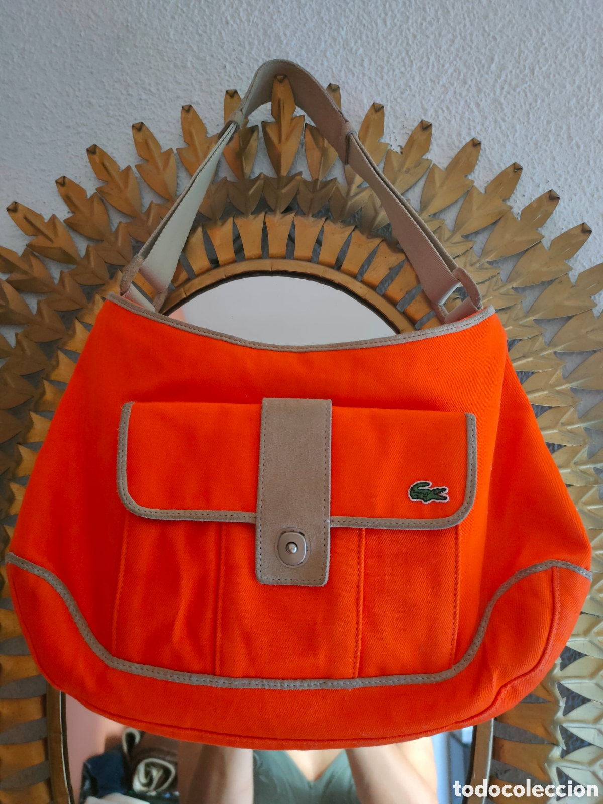 Vintage: Bolso lona y cuero Lacoste