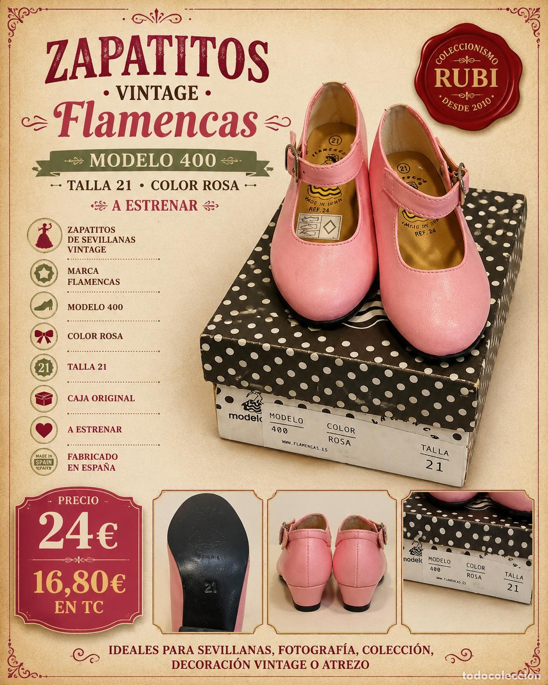 Vintage: ZAPATOS VINTAGE INFANTILES DE FLAMENCA ROSA / A ESTRENAR / TALLA 21
