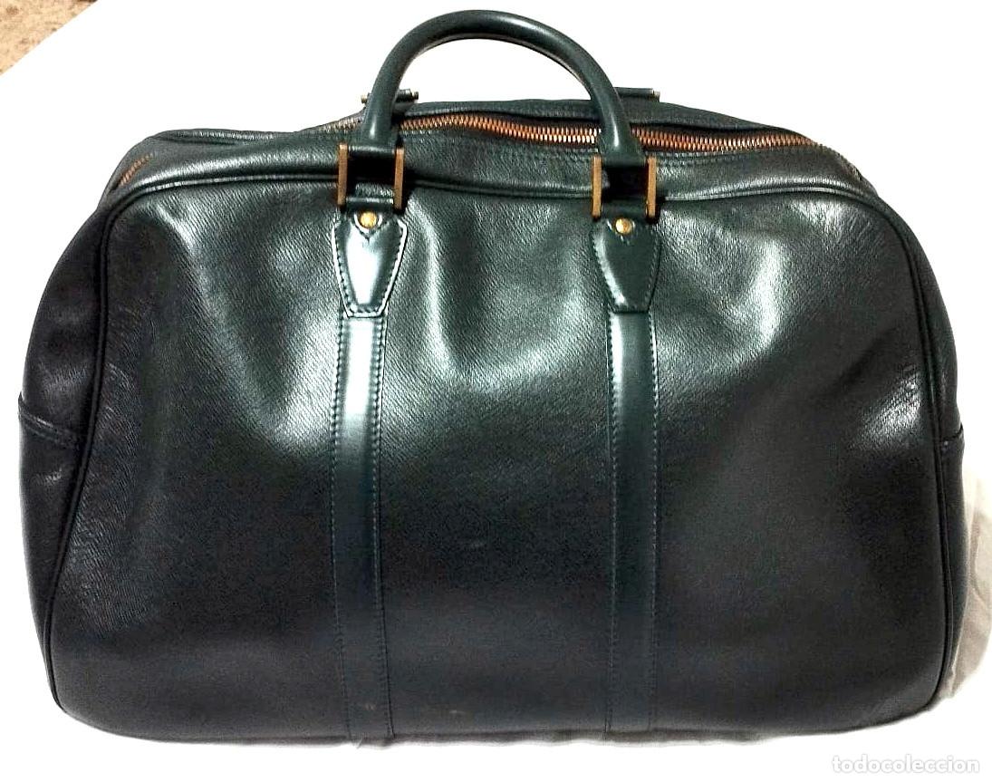 Vintage: Louis Vuitton Bolsa de viaje Piel Verde Taiga, 48x33x22 cm, Made in France, Muy buen estado
