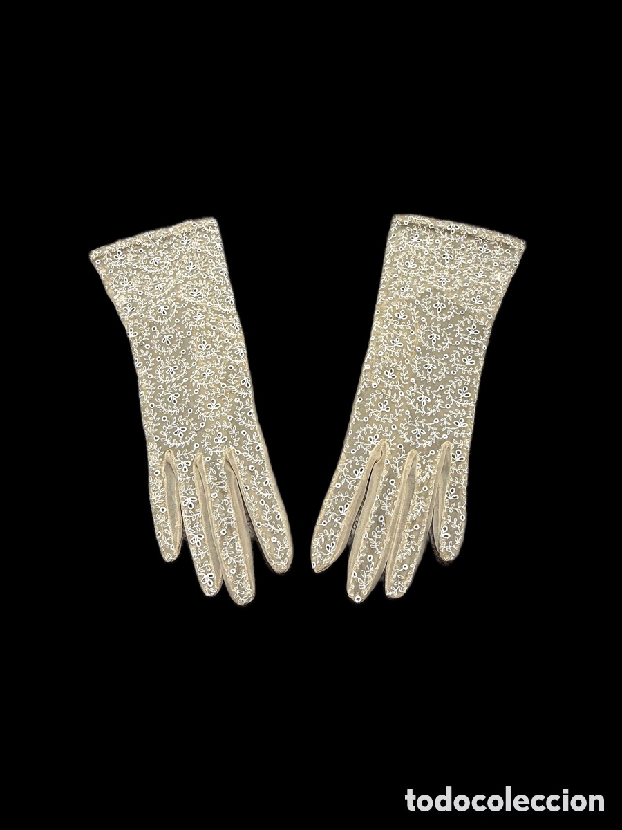 Vintage: Guantes vintage de tul bordado a&ntilde;os 50