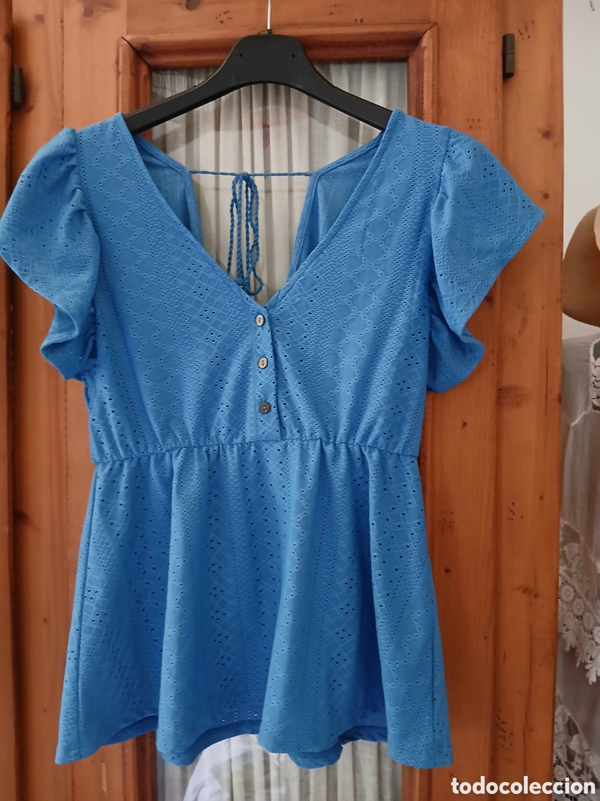 Vintage: Blusa Springfield azul turquesa bordado suizo Talla M