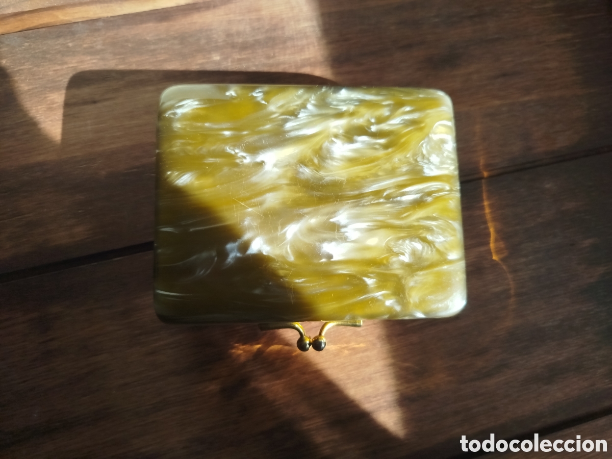 Vintage: Antiguo Bolso Tocador Carryall A&ntilde;os 50 - Lucite Marmoleado Transl&uacute;cido y Lat&oacute;n - Impecable