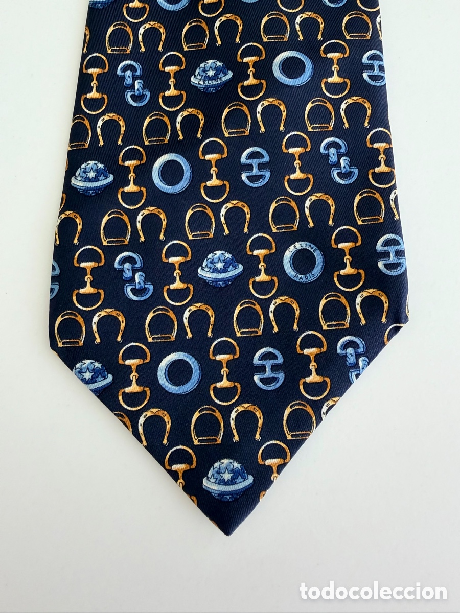 Vintage: Corbata Vintage CELINE Paris Seda Motivo Ecuestre Horsebit