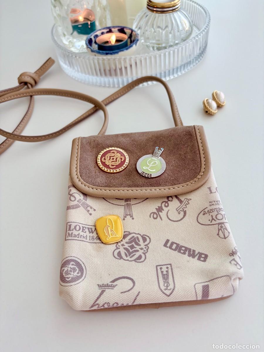 Vintage: Bolso Loewe 160 Aniversario 2006 Vintage Canvas Ante y Piel con Pins Originales