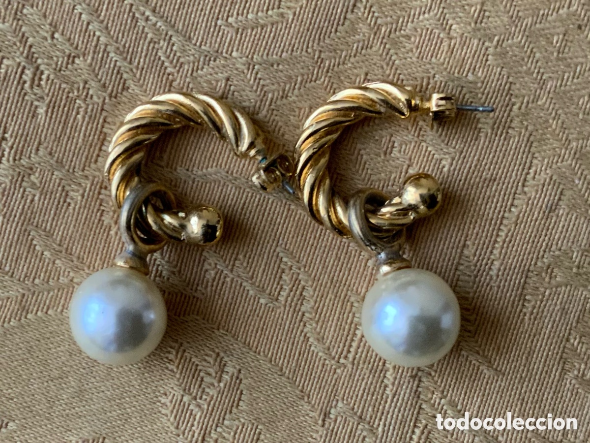 Vintage: PENDIENTES A&Ntilde;O 80 ARO CON PERLA COLGANDO - Foto 3
