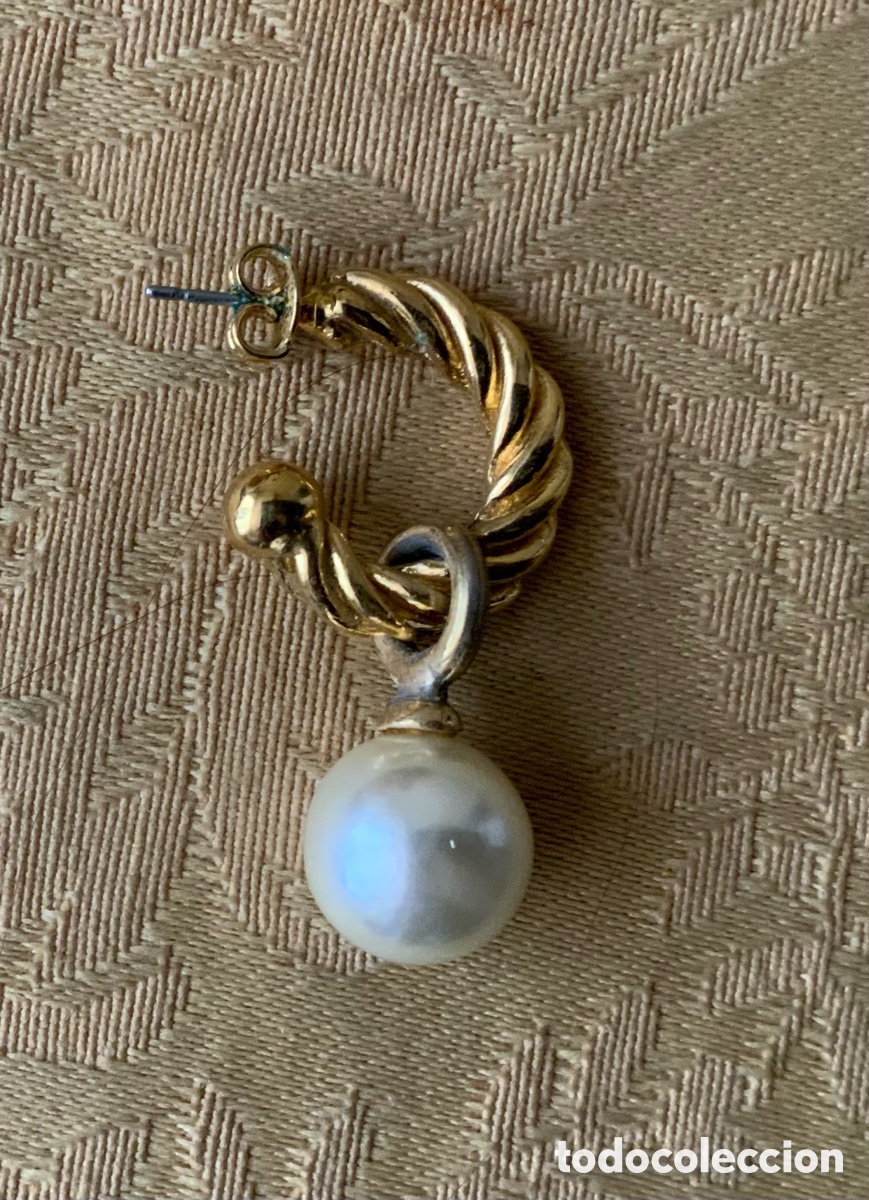 Vintage: PENDIENTES A&Ntilde;O 80 ARO CON PERLA COLGANDO - Foto 6