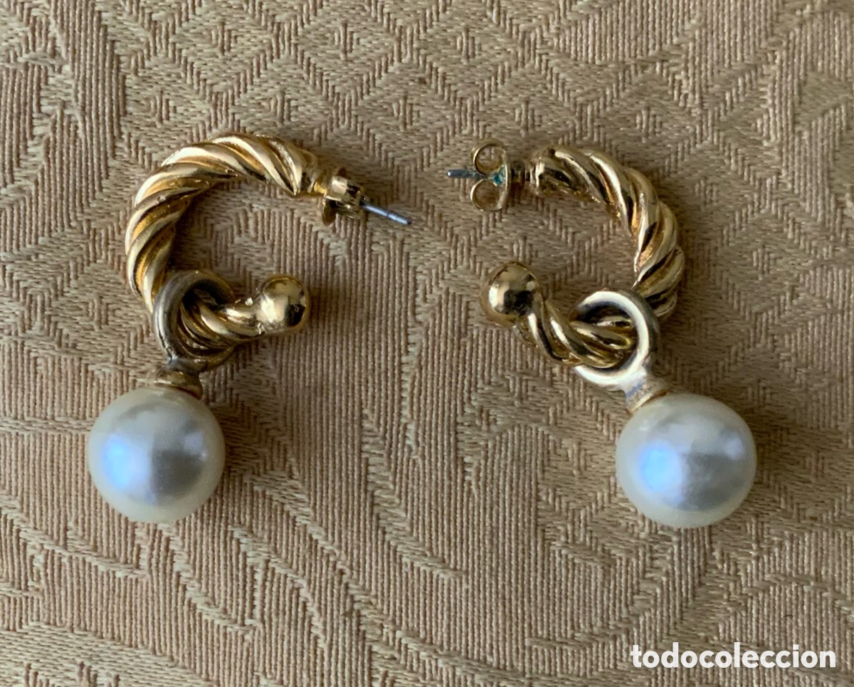 Vintage: PENDIENTES A&Ntilde;O 80 ARO CON PERLA COLGANDO - Foto 7