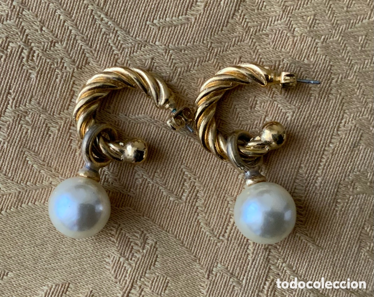 Vintage: PENDIENTES A&Ntilde;O 80 ARO CON PERLA COLGANDO - Foto 8