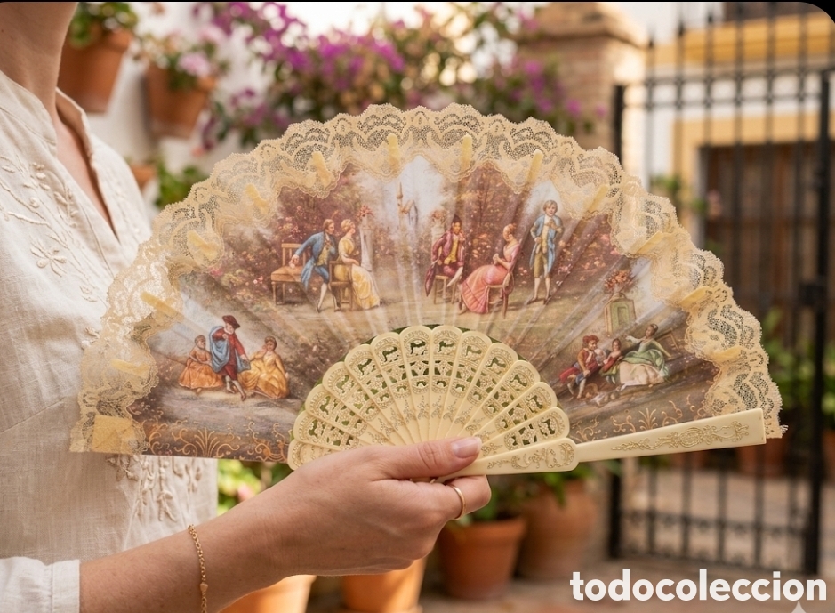 Vintage: Estilo Rococ&oacute; y Galante Abanico de &Eacute;poca exquisito