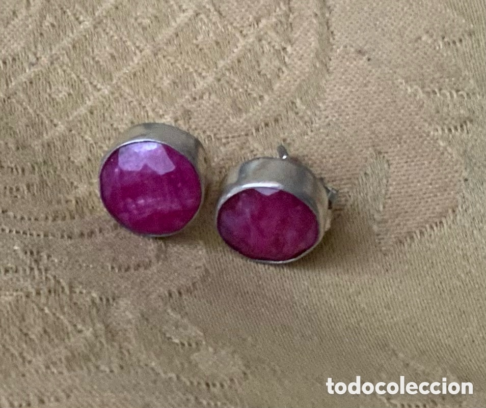 Vintage: PENDIENTES PLATA LEY Y RUBI NATURAL