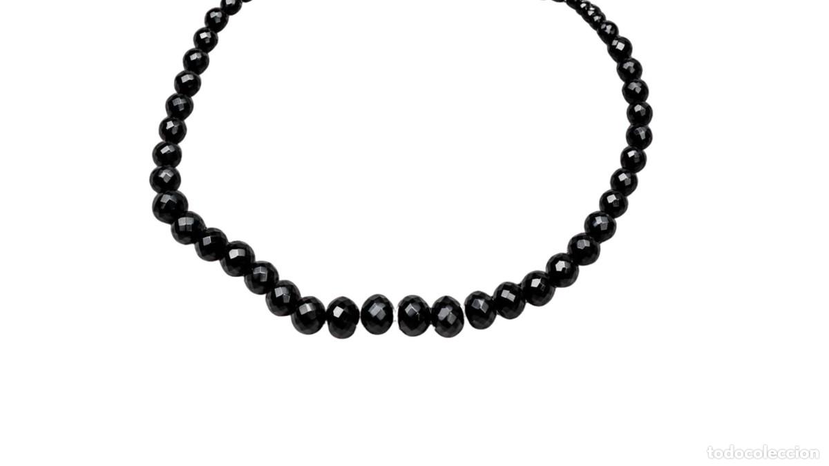 Vintage: COLLAR DE CUENTAS DE CRISTAL NEGRO FACETADO GRADUADO - CIERRE DE GANCHO - A&Ntilde;OS 50-60