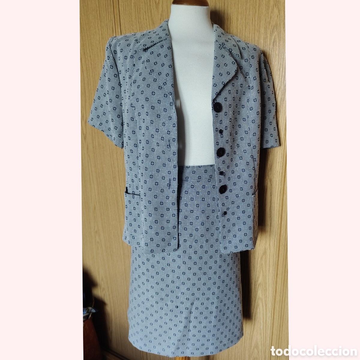 Vintage: Traje mujer Yaiza talla 50 azul marino y blanco conjunto chaqueta y falda