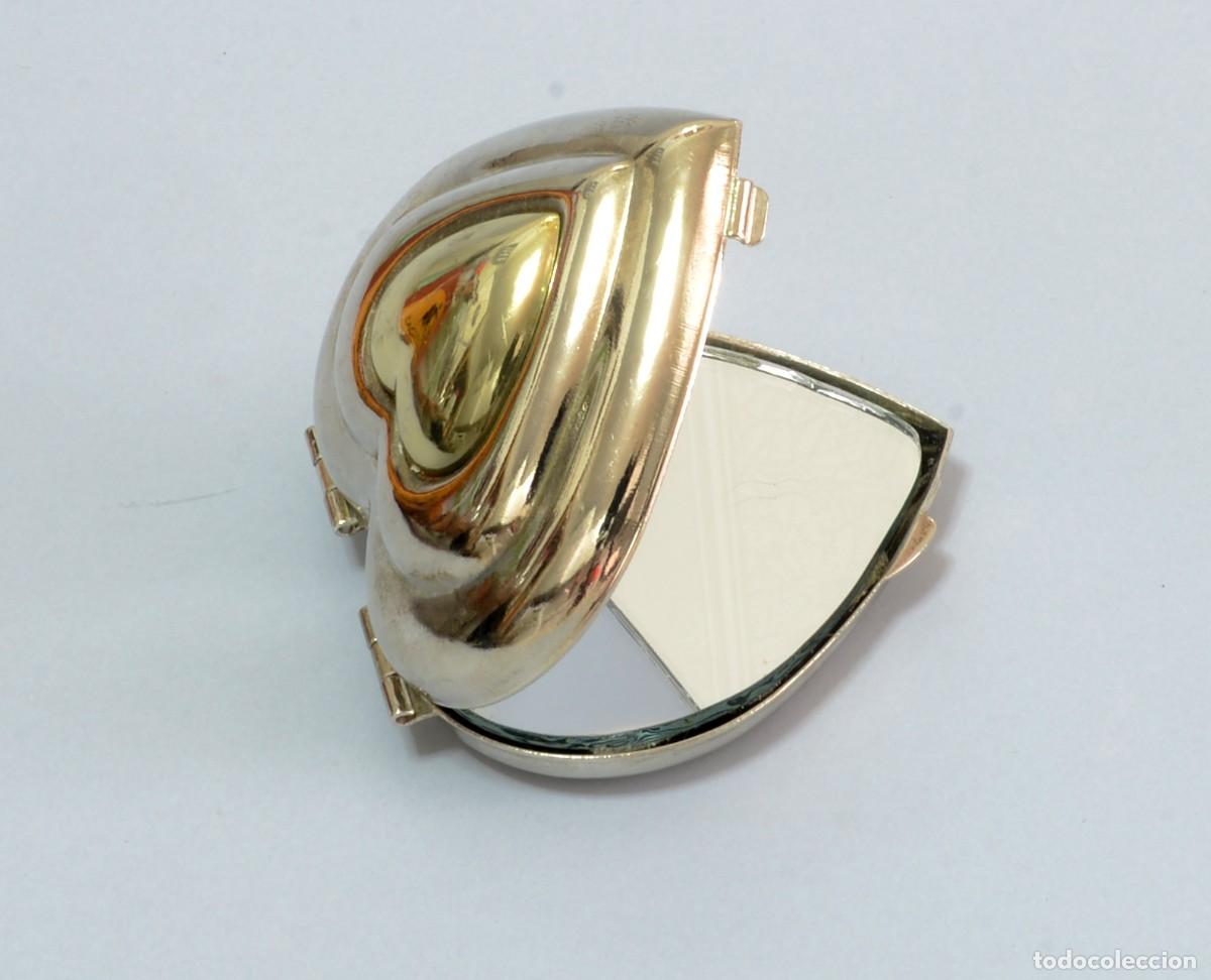 Vintage: Espejo compacto plateado de bolsillo con forma de coraz&oacute;n , VINTAGE - Foto 1