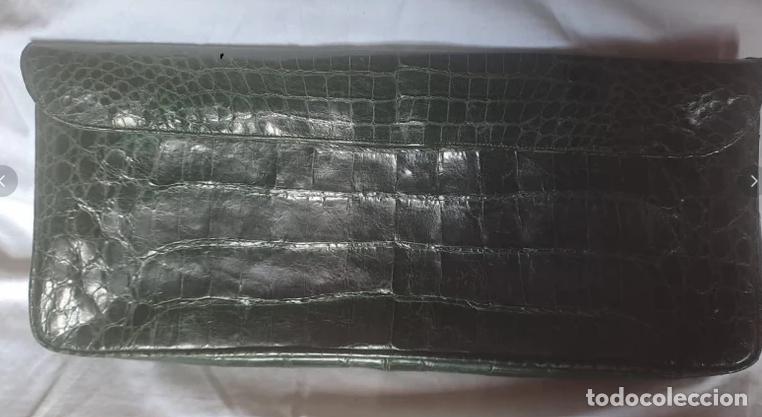 Vintage: Antiguo Bolso de Mano / Clutch LOEWE Vintage. Piel de Cocodrilo Verde. A&ntilde;os 50/60. Etiqueta Madrid-B