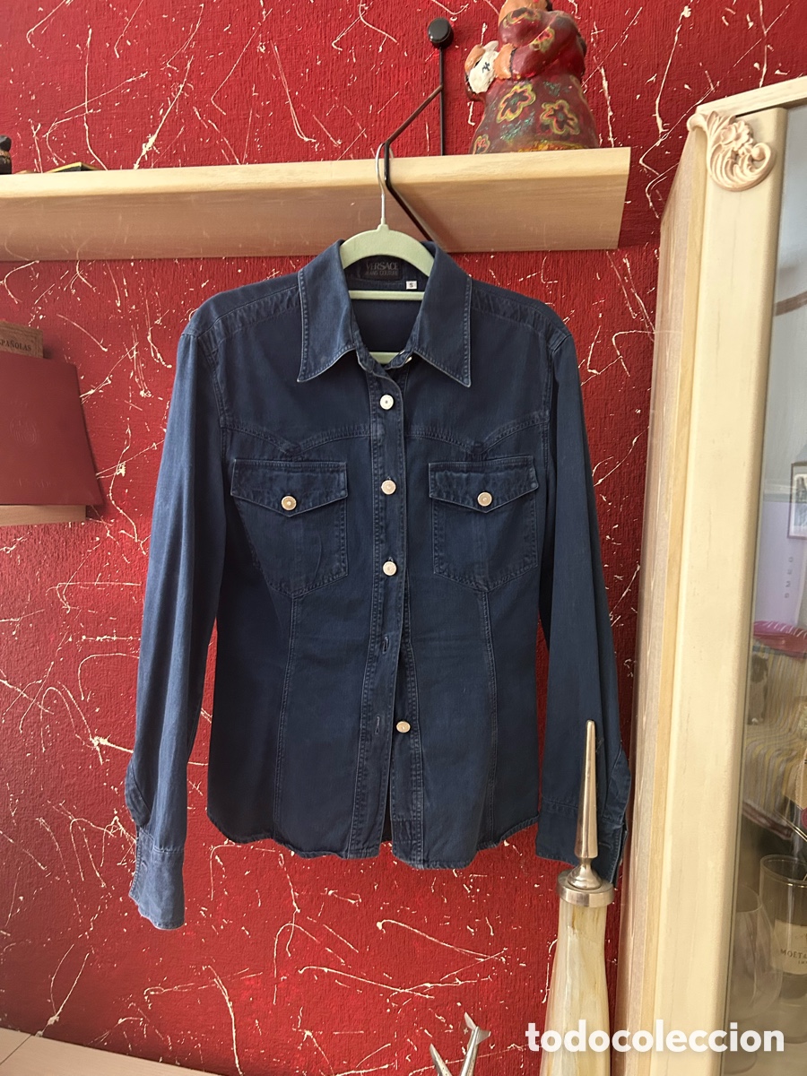 Vintage: Camisa azul algod&oacute;n VERSACE