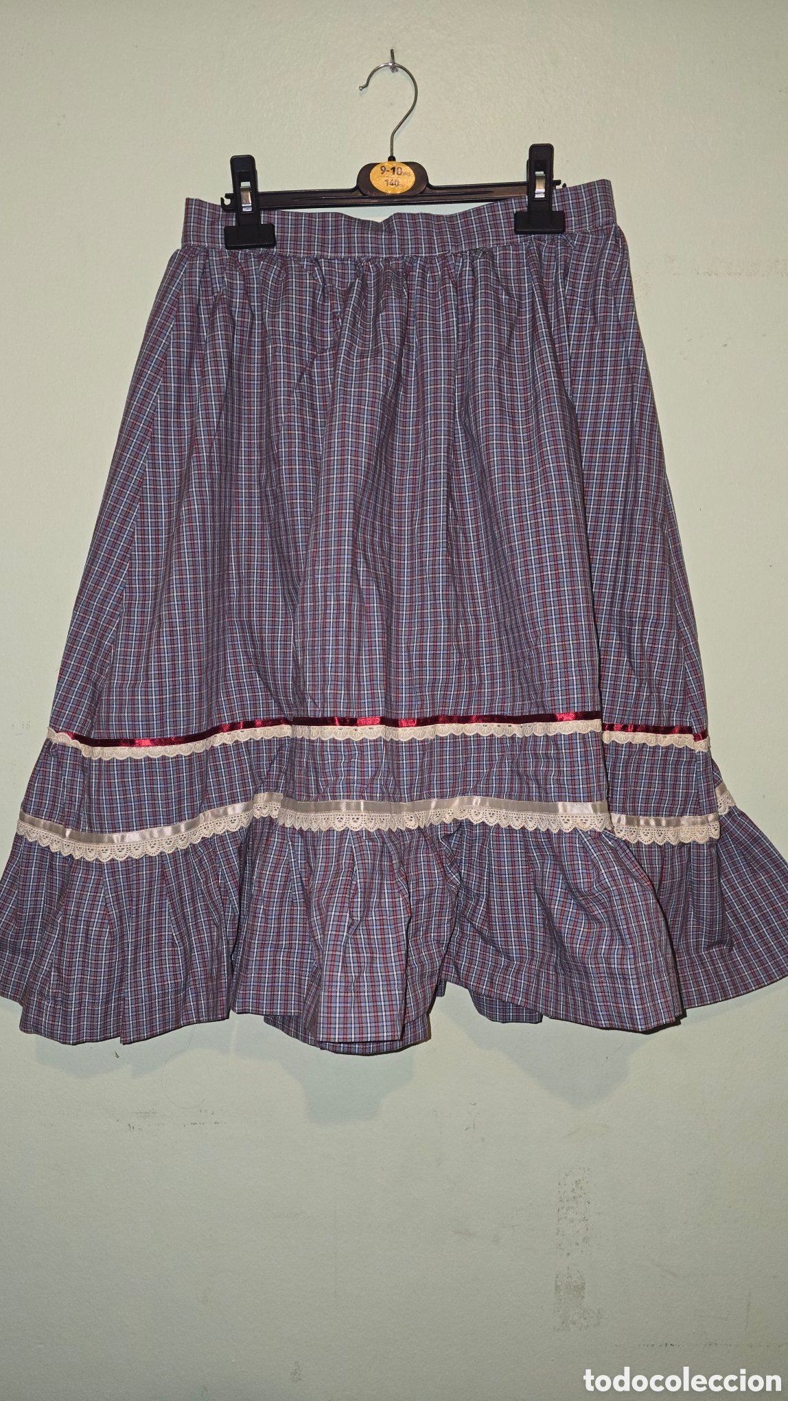 Vintage: Falda larga de cuadros azules rojos vintage