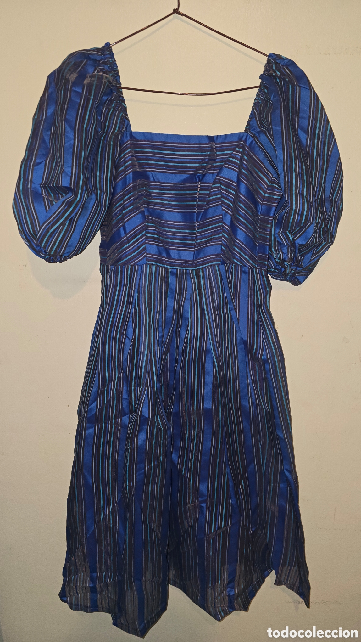 Vintage: Vestido vintage de rayas negras azules
