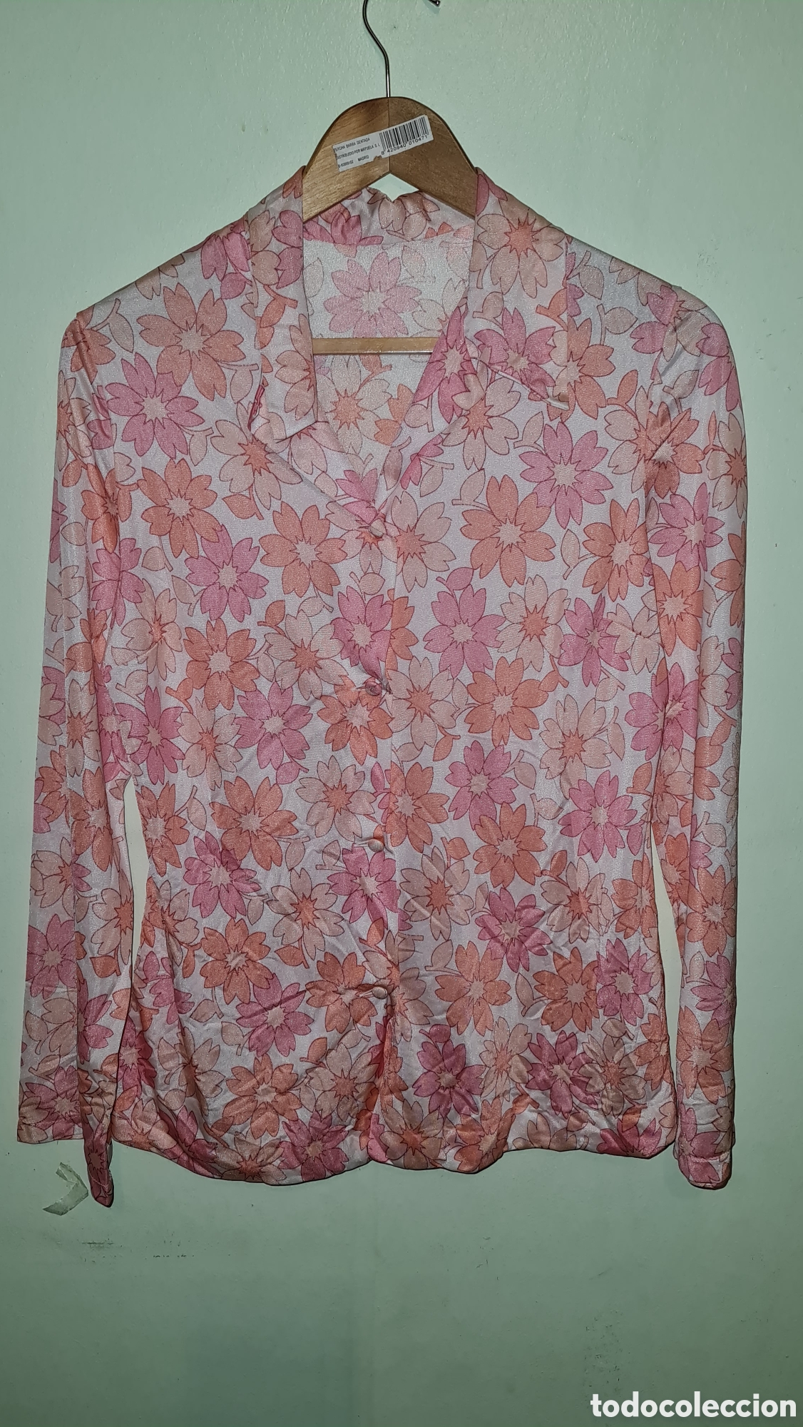 Vintage: Camisa flores eosa naranja pastel talla l