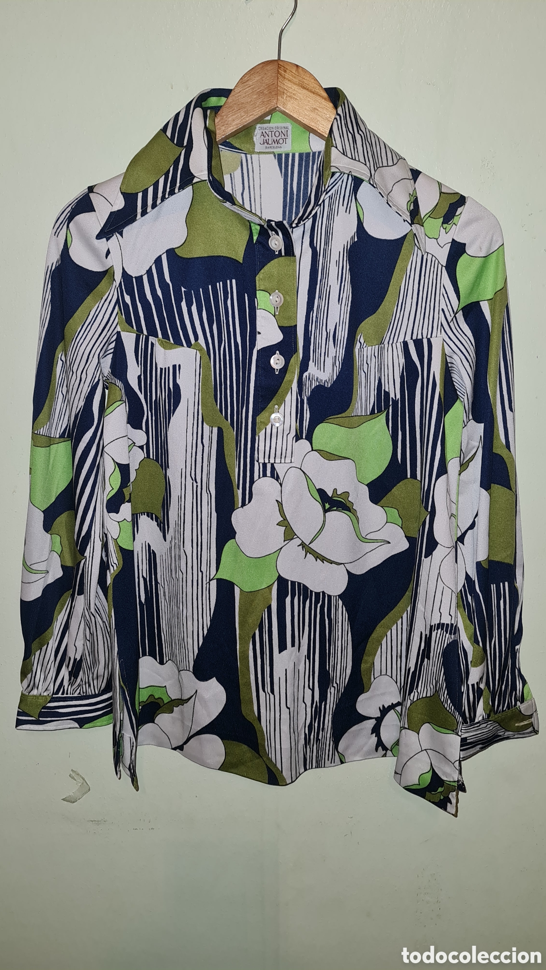 Vintage: Camisa vintage de flores verdes azules talla l