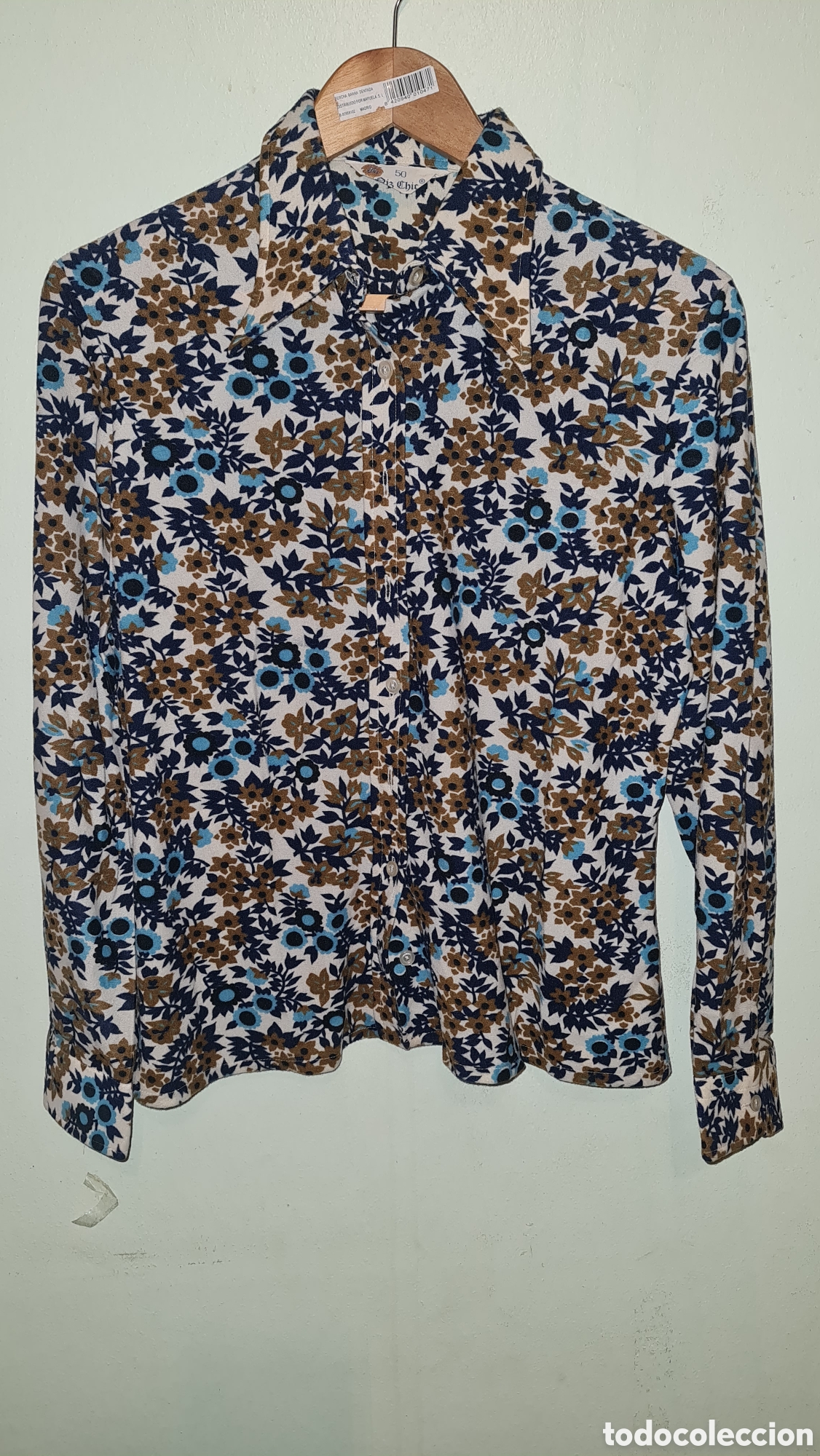 Vintage: Camisa vintage de flores marrones azules talla l