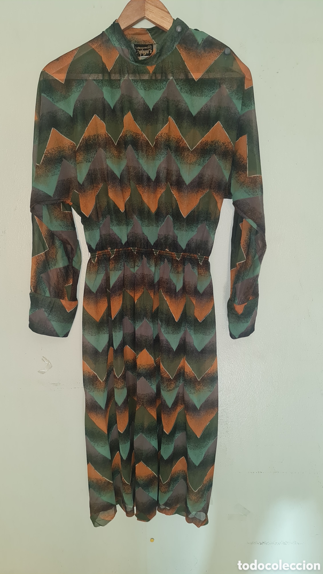 Vintage: Vestido cenefas verde naranja talla 40 42