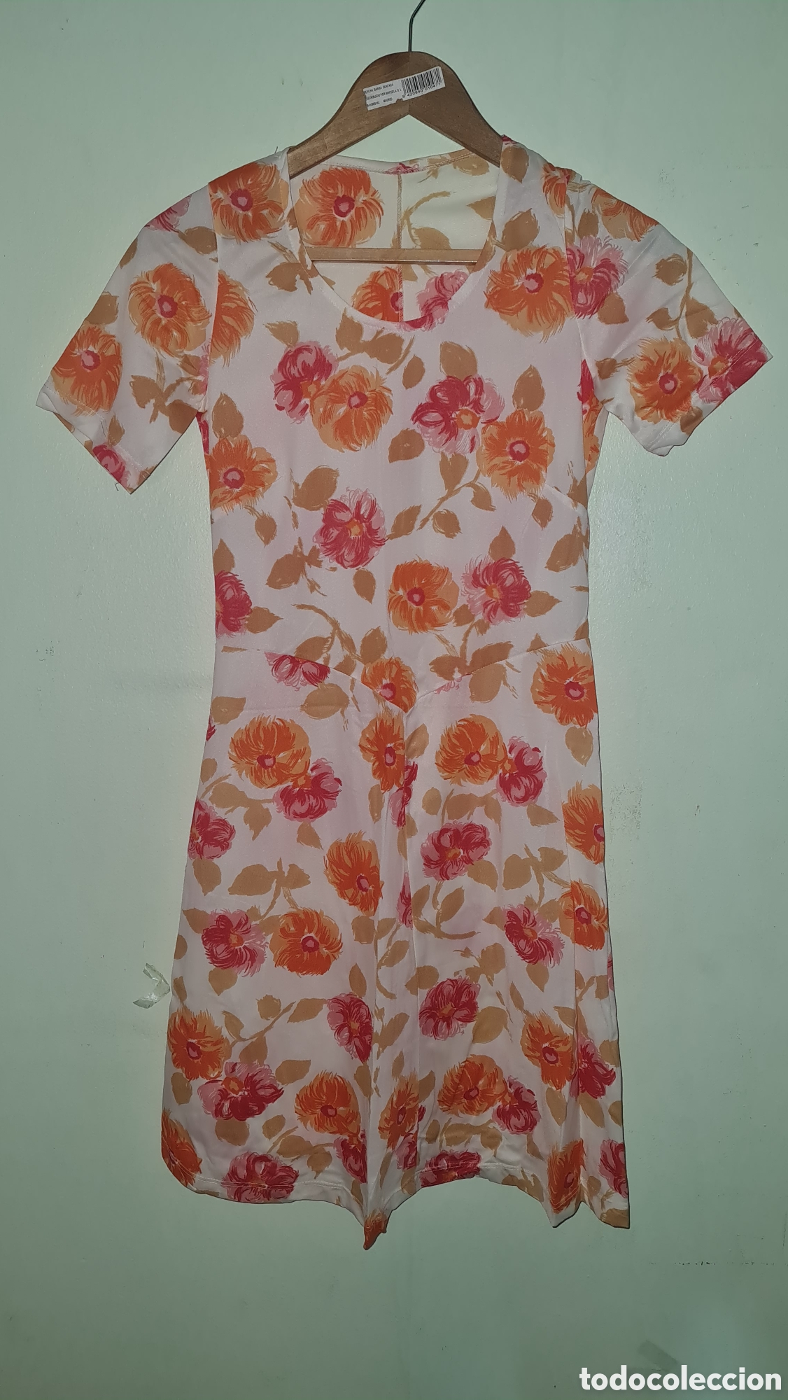Vintage: Vestido de flores rojas y naranjas talla m o 38
