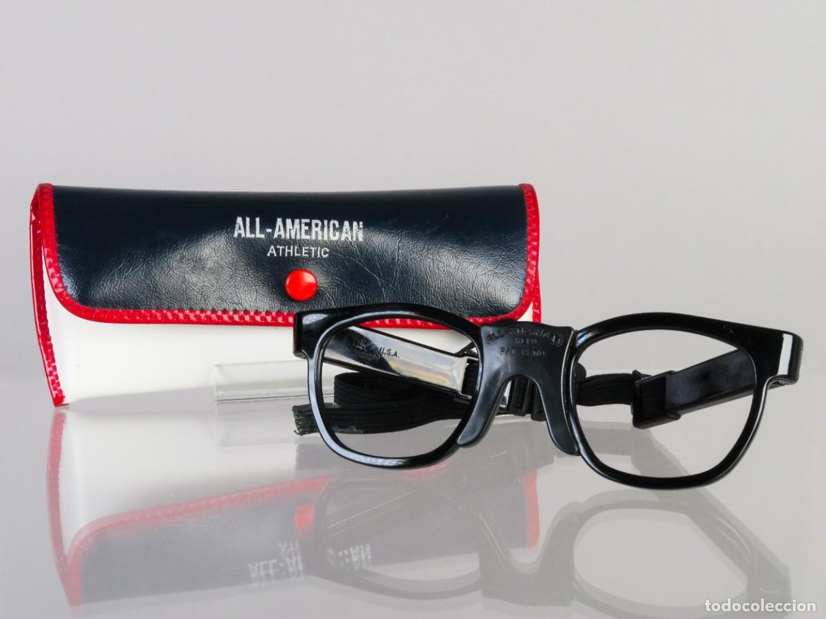 Vintage: Gafas protectoras deportivas All American con su funda Estados Unidos finales siglo XX