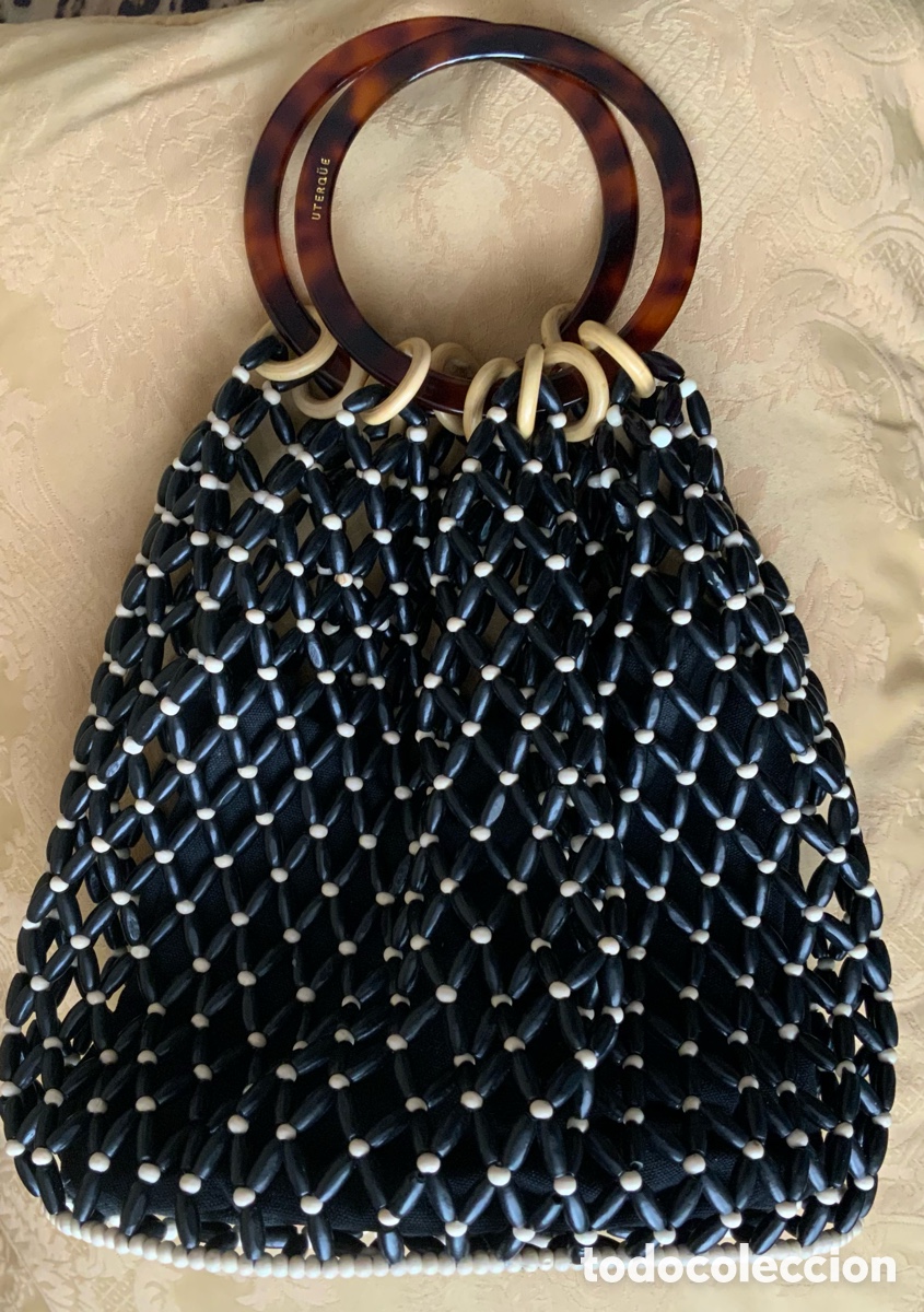 Vintage: BOLSO DE ABALORIOS DE MADERA UTERQ&Uuml;E - Foto 2
