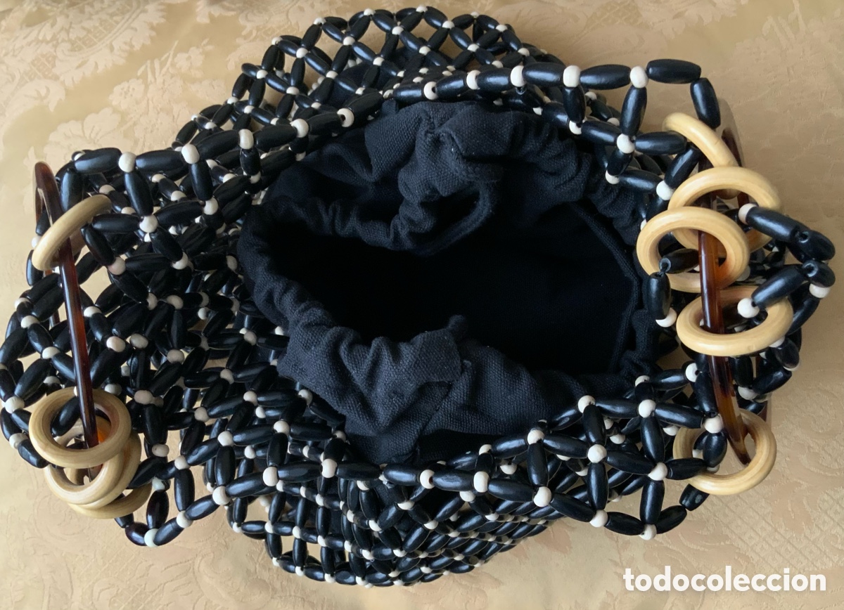 Vintage: BOLSO DE ABALORIOS DE MADERA UTERQ&Uuml;E - Foto 3